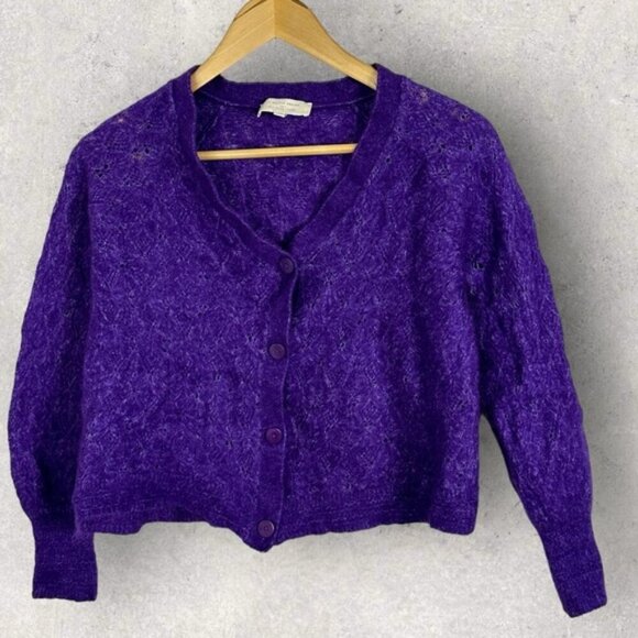 Sezane Marlow Knit Sweater Purple Size XS French Wool Kid Mohair Button V-Neck - Picture 4 of 13